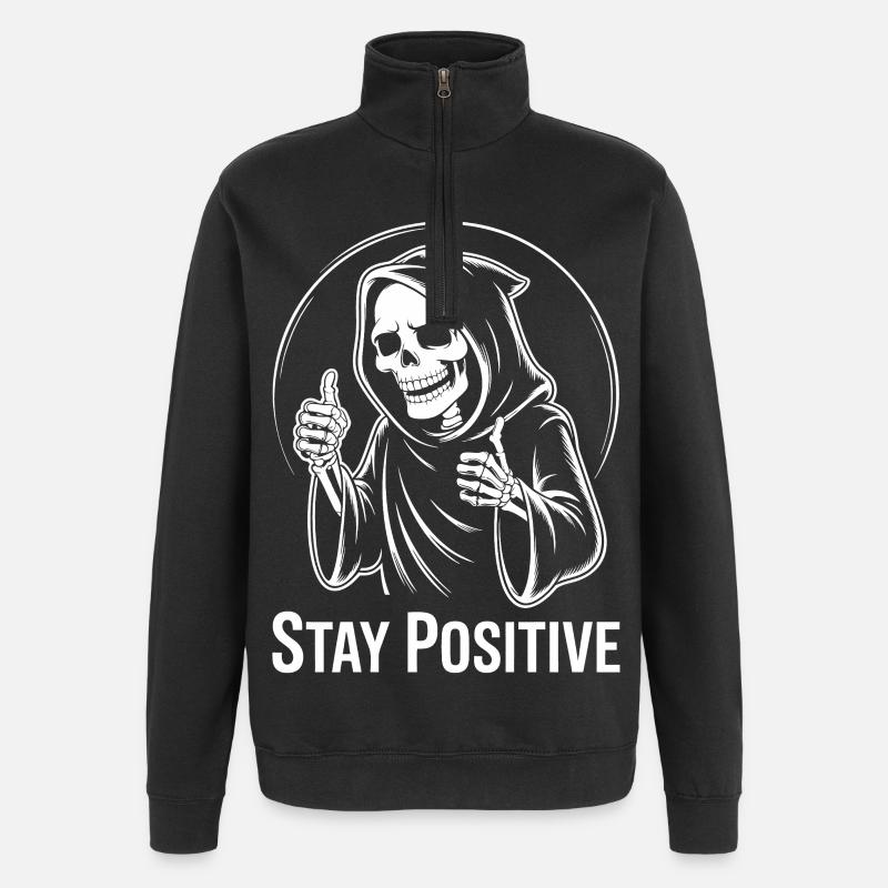 Skelett Daumen hoch Stay Positiv - Quarter-Zip-Sweatshirt - Schwarz