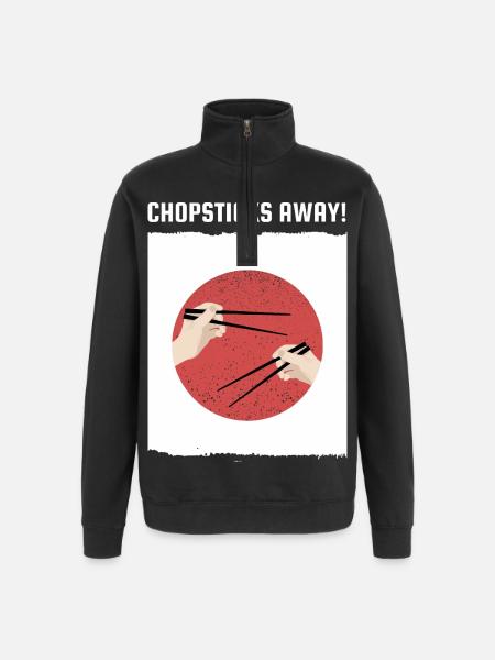 Chopsticks Away Ramen Japanese Flag  - Quarter-Zip Sweatshirt - black