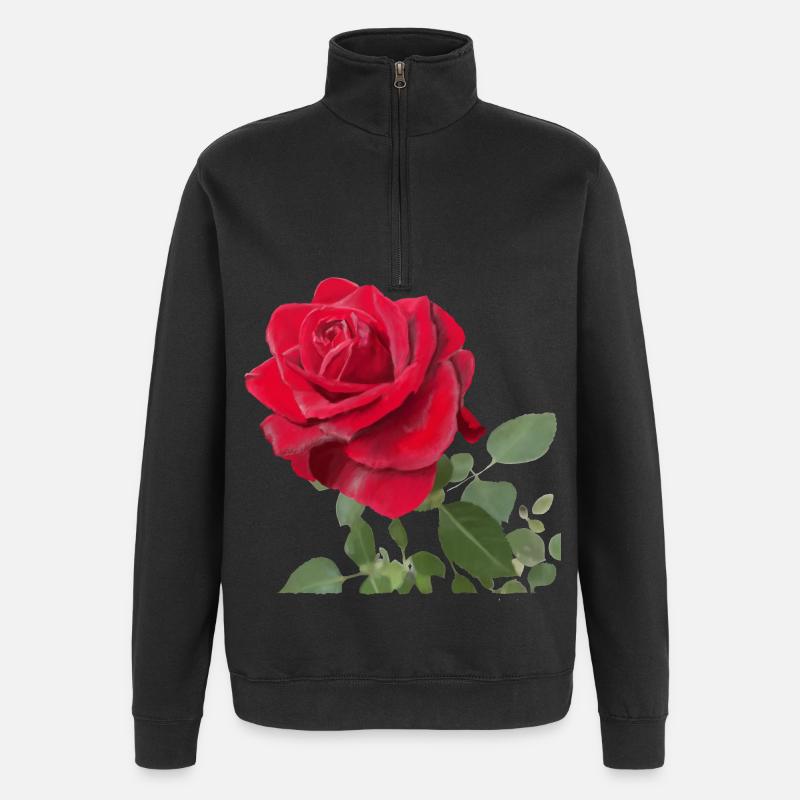 Red rose - Quarter-Zip Sweatshirt - black