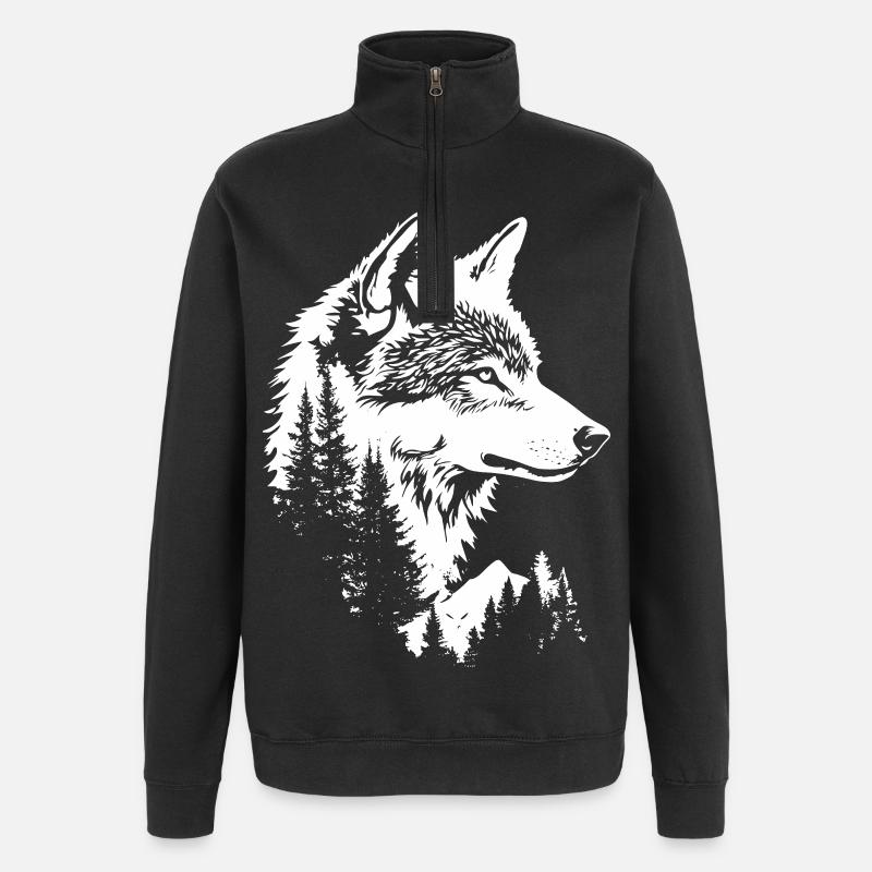Visage de loup Nature Silhouette - Sweat à zip 1/4 - noir