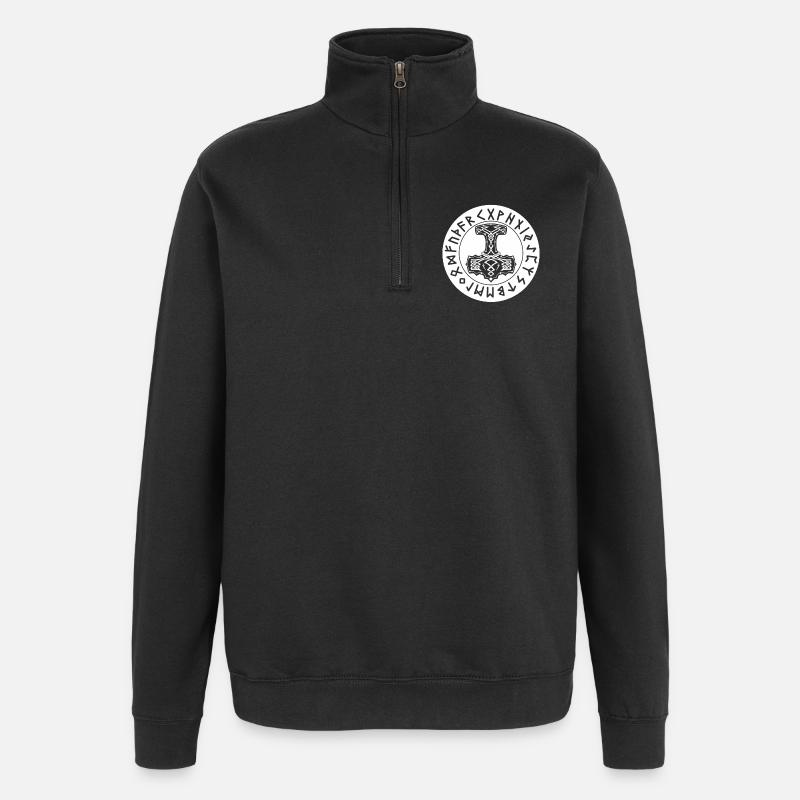 Mjöllnir circle runes white - Quarter-Zip Sweatshirt - black