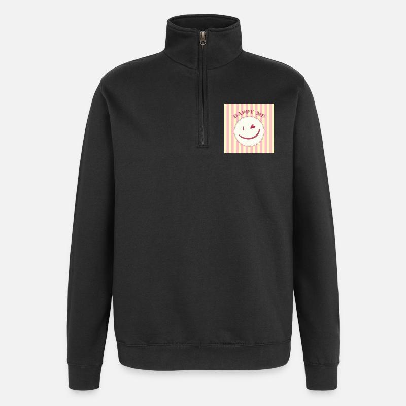 Smile on stripe pattern - Quarter-Zip Sweatshirt - black