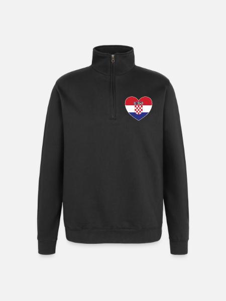 Croatia Flag Heart - Quarter-Zip Sweatshirt - black