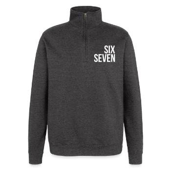 67 "six seven" text - Quarter-Zip-Sweatshirt - Anthrazit - Vorne - AI Model Female 172 light (172cm) & AI Model Male 178 dark (178cm)