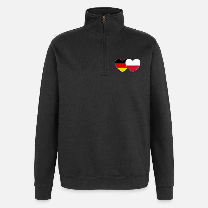 Allemagne Pologne Drapeau Cœur - Sweat à zip 1/4 - noir