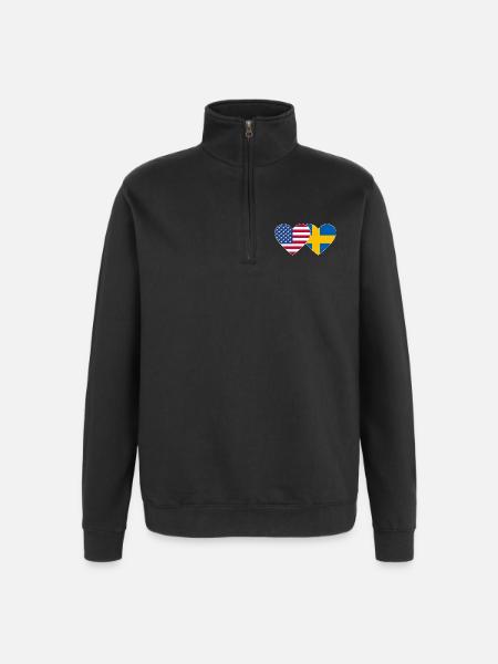 USA Sweden Flag Heart - Quarter-Zip Sweatshirt - black
