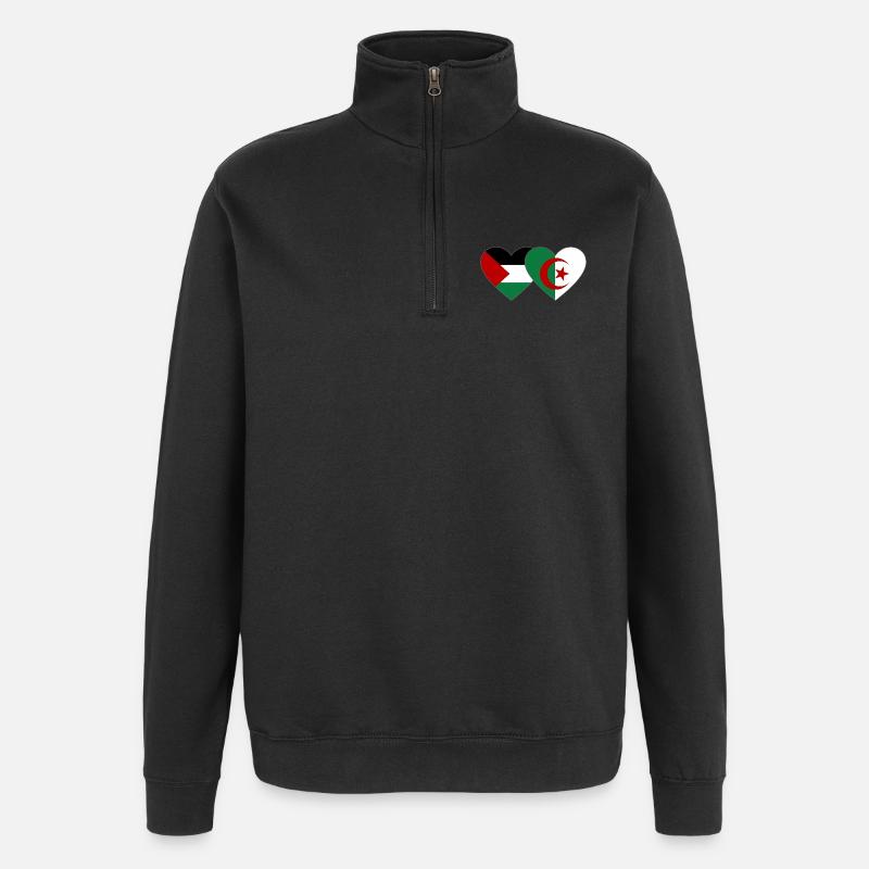 Palestine Algérie Drapeau Coeur - Sweat à zip 1/4 - noir