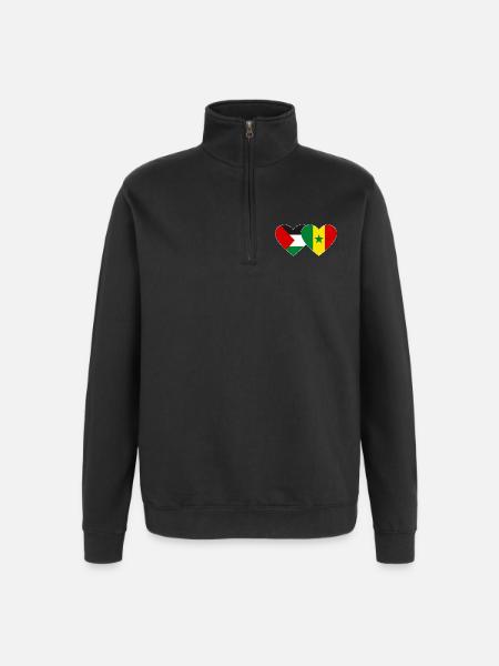 Palestine Senegal Flag Heart - Quarter-Zip Sweatshirt - black