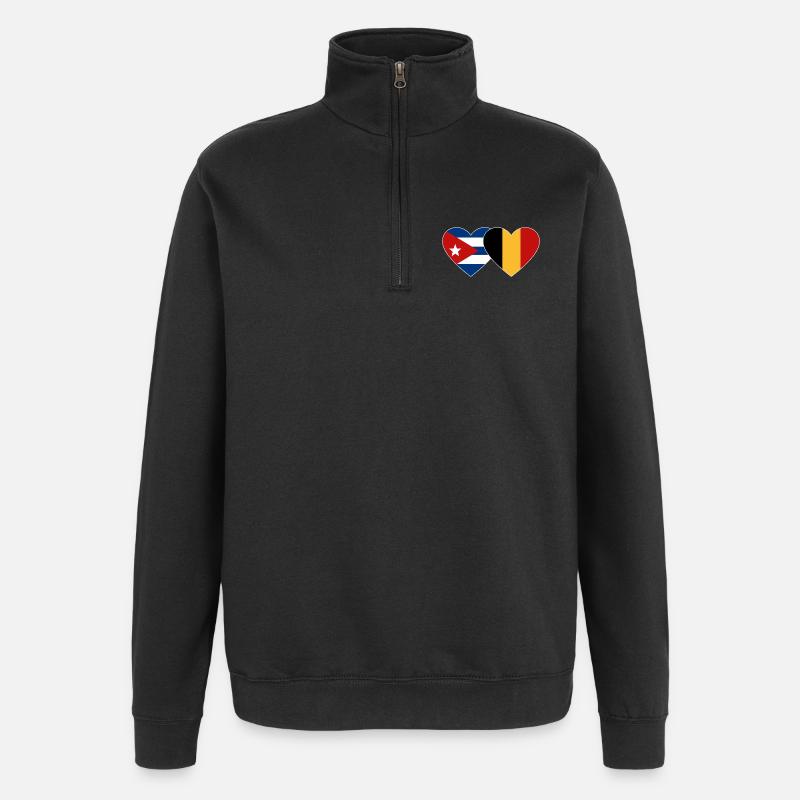 Cuba Belgium Flag Heart - Quarter-Zip Sweatshirt - black