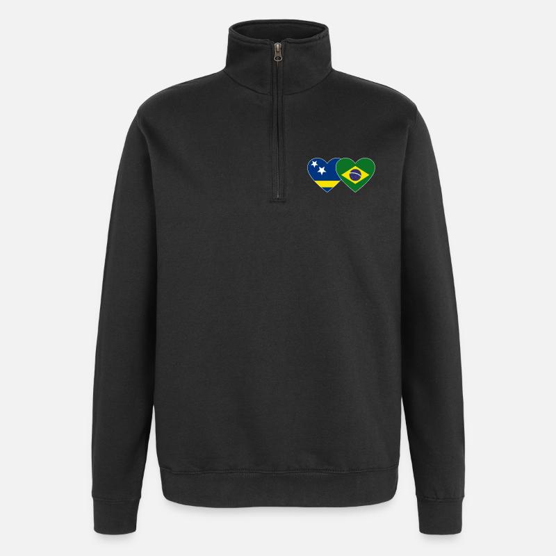 Curacao_Brasilien_Flagge_Herz - Sweat à zip 1/4 - noir