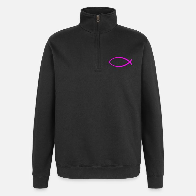 Ichtus fish solid pink - Quarter-Zip Sweatshirt - black