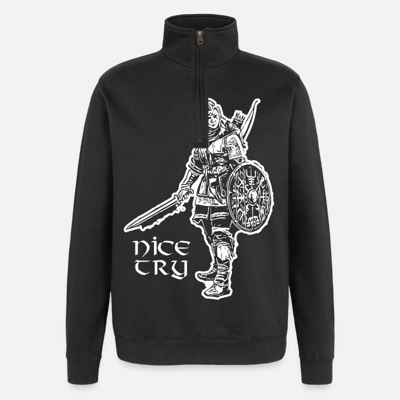 Nice Try Valkyrie - Quarter-Zip Sweatshirt - black