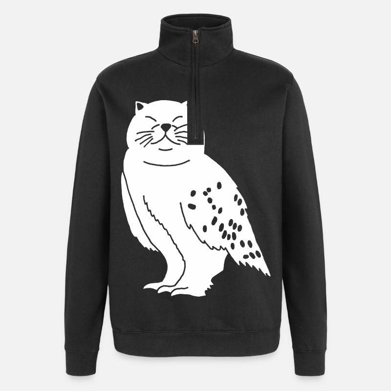 Chat chouette - Sweat à zip 1/4 - noir