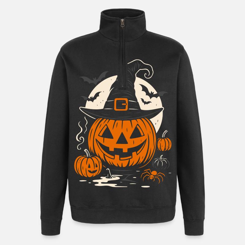 Halloween Kürbis mit Hexenhut & Spinne - Quarter-Zip-Sweatshirt - Schwarz
