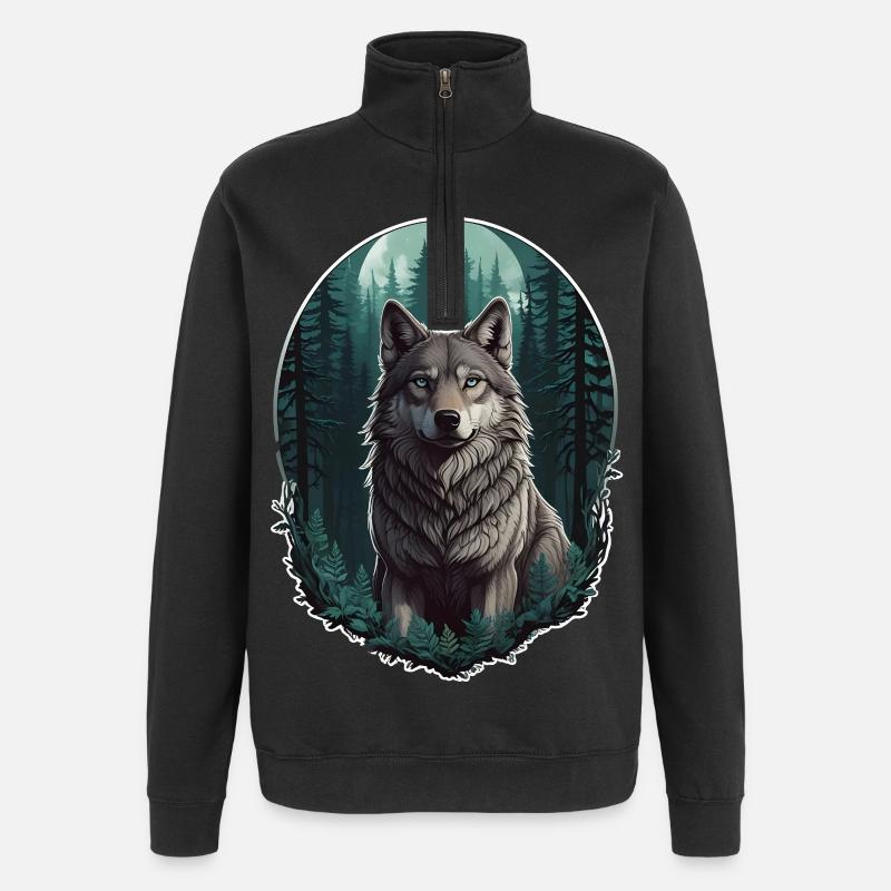 Wolf in the moonlight - Quarter-Zip Sweatshirt - black