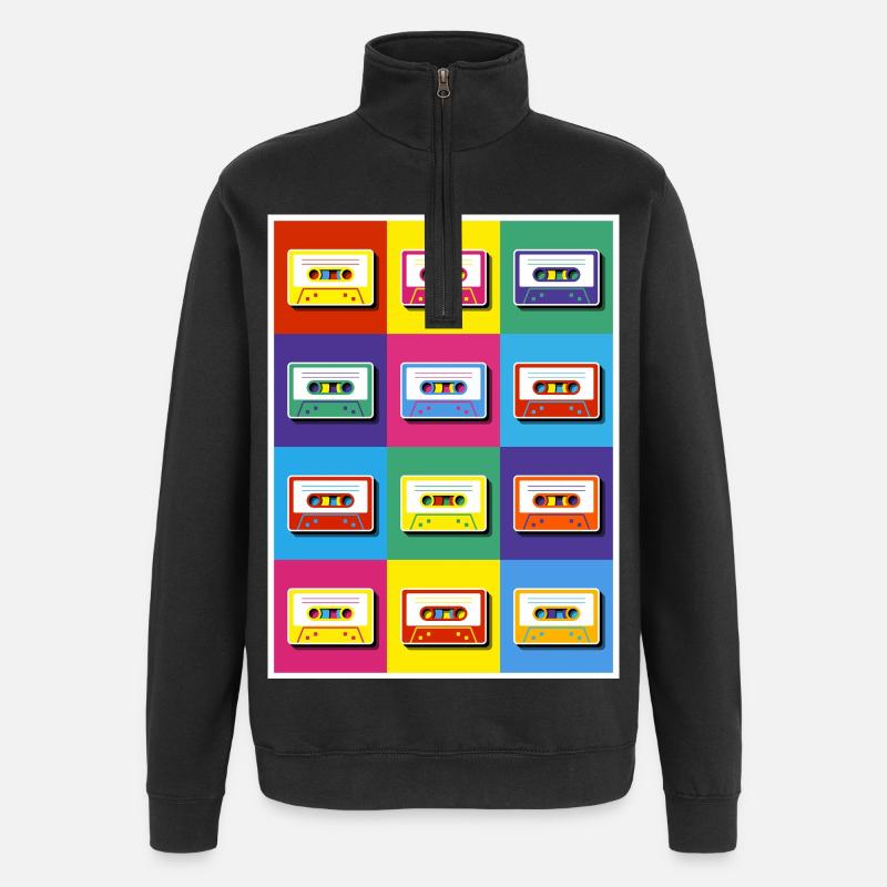 Pop-Art-Kassetten - Quarter-Zip-Sweatshirt - Schwarz
