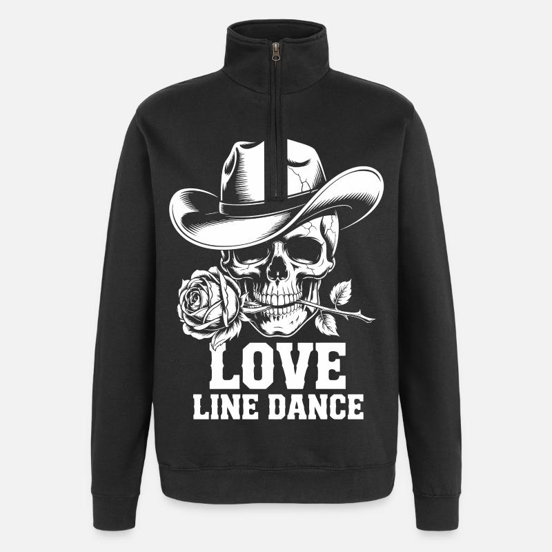 Line Dance Schädel Rose - Quarter-Zip-Sweatshirt - Schwarz
