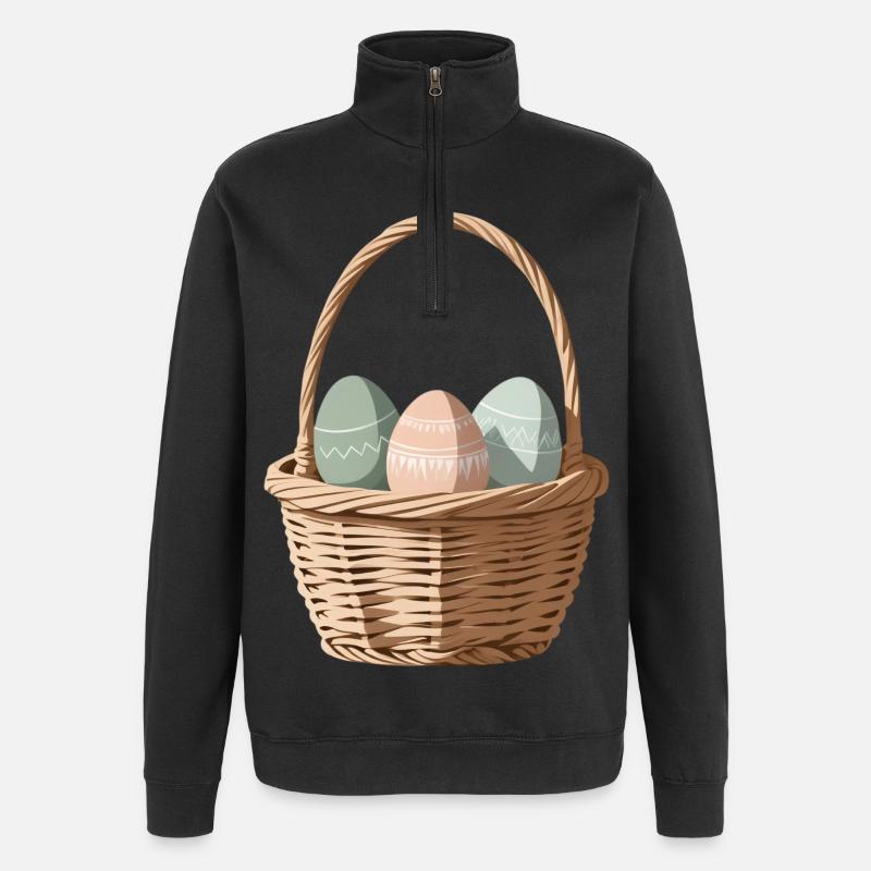 Pastell-Eier im Körbchen - Quarter-Zip-Sweatshirt - Schwarz