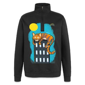 Cat over skyscrapers - Quarter-Zip Sweatshirt - black - Front - AI Model Female 172 light (172cm) & AI Model Male 178 dark (178cm)