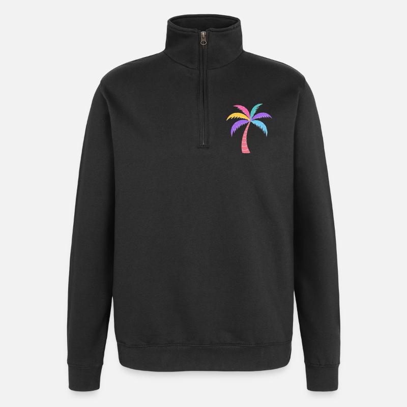 Bunte Palme Regenbogenfarben - Quarter-Zip-Sweatshirt - Schwarz