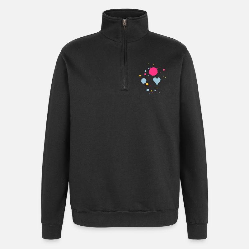 Farbkleckse,Tropfen und Herz - Quarter-Zip-Sweatshirt - Schwarz