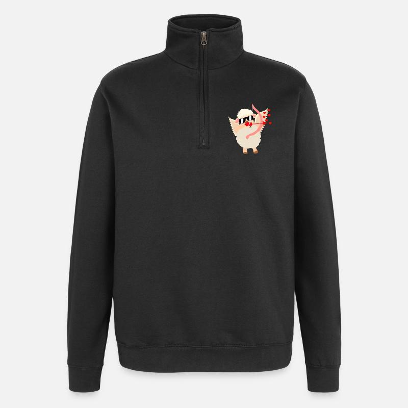 Cuddly Love Sheep with Bow - Quarter-Zip Sweatshirt - black