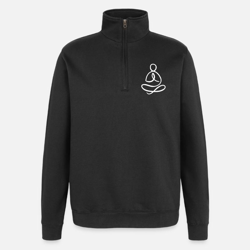 Meditating man, white line style - Quarter-Zip Sweatshirt - black