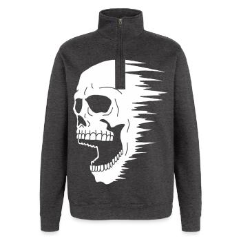 Crâne blanc et vitesse - Sweat à zip 1/4 - charbon - Devant - AI Model Female 172 light (172cm) & AI Model Male 178 dark (178cm)