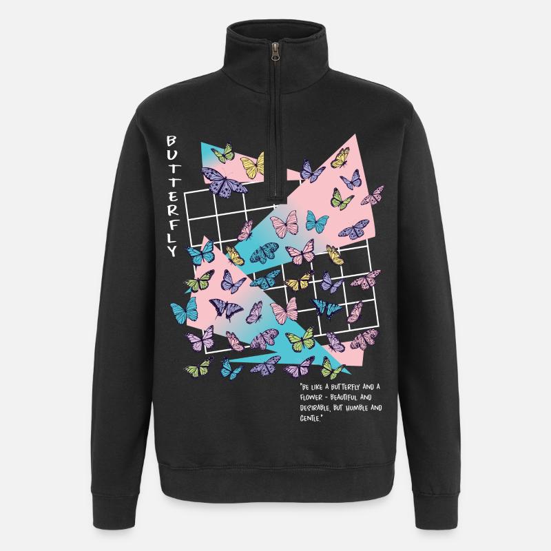 Soyez comme un papillon - Sweat à zip 1/4 - noir