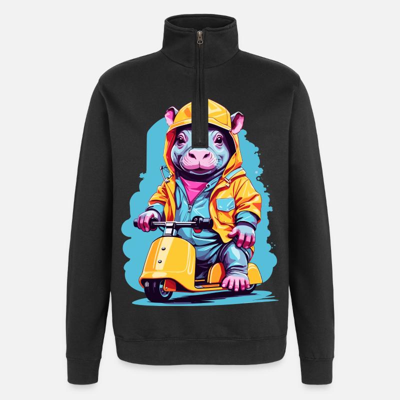 Hippopotame doux - Sweat à zip 1/4 - noir