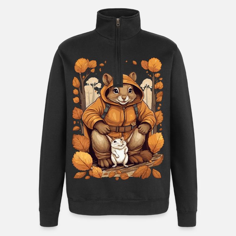 Écureuil mignon avec souris - Sweat à zip 1/4 - noir