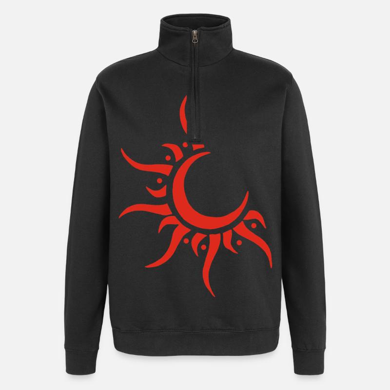 Rote Sonne und Mond - Quarter-Zip-Sweatshirt - Schwarz