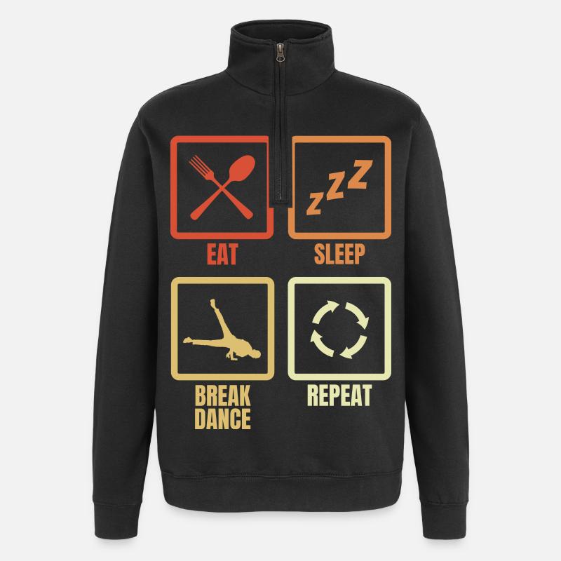 Eating, Sleeping, Breakdancing, Repeating - Quarter-Zip Sweatshirt - black
