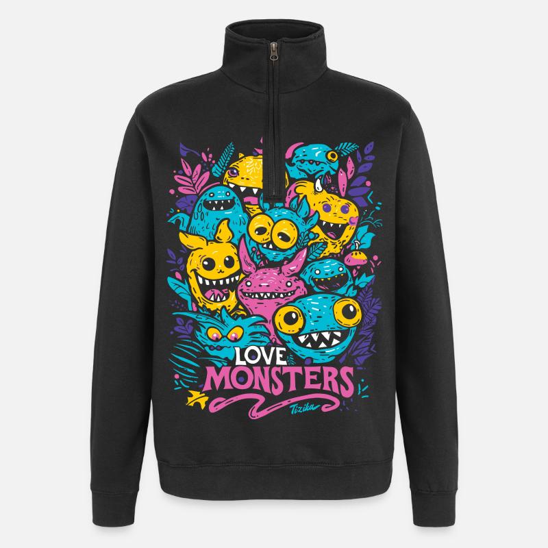Love Monsters - Sweat à zip 1/4 - noir