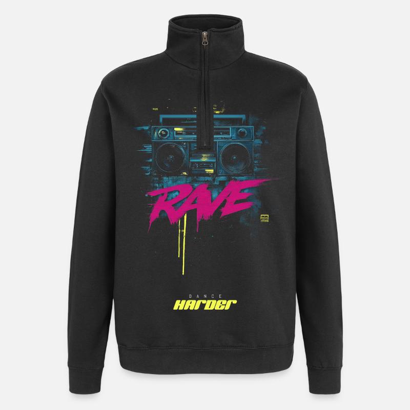 RAVE DANSEZ plus fort - Sweat à zip 1/4 - noir