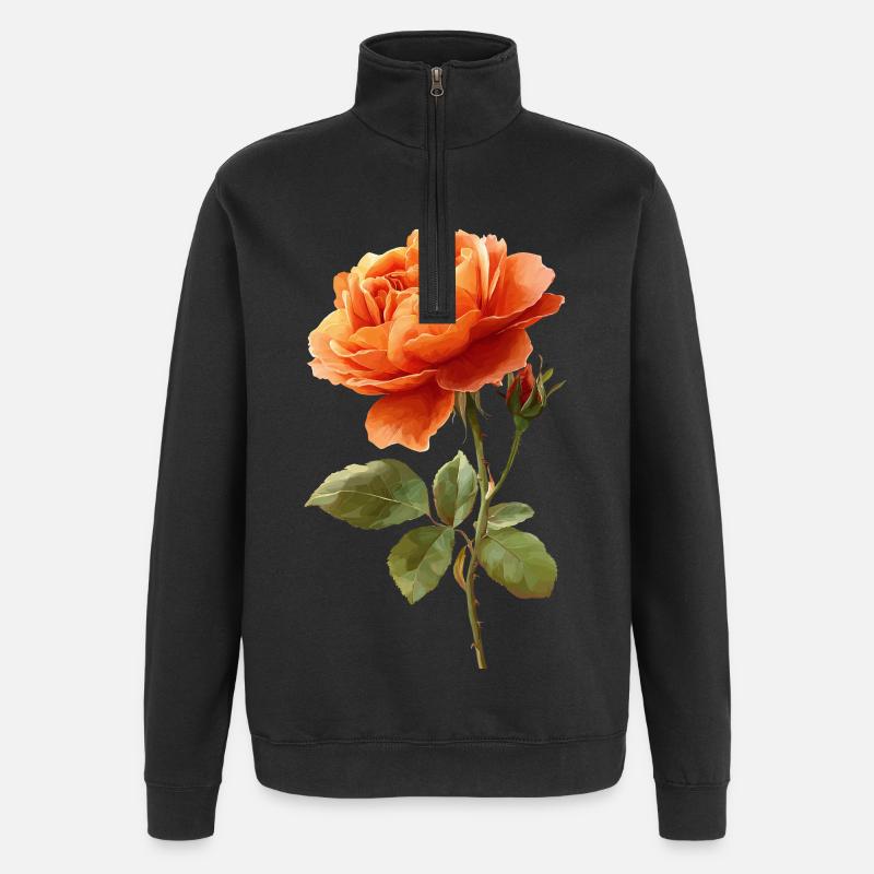Rose orangée - Sweat à zip 1/4 - noir