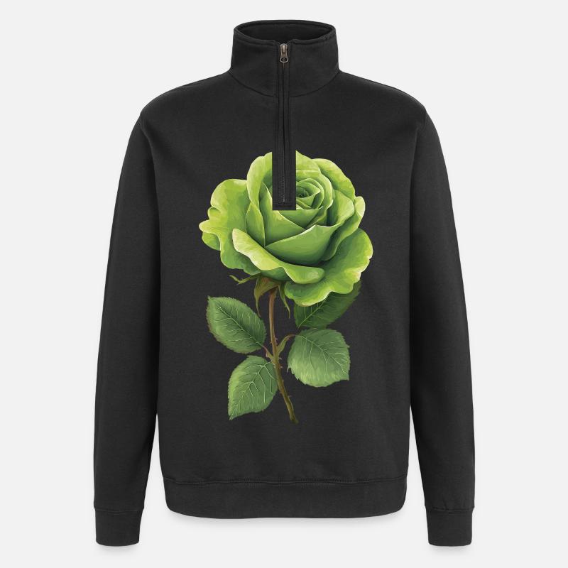 Rose verte - Sweat à zip 1/4 - noir