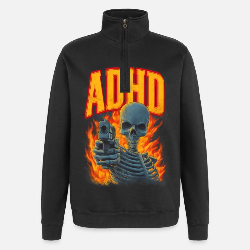 ADHD skeleton - Quarter-Zip Sweatshirt - black