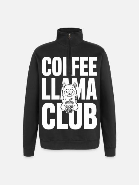 Coffee Llama Club – Eiskaffee - Quarter-Zip-Sweatshirt - Schwarz