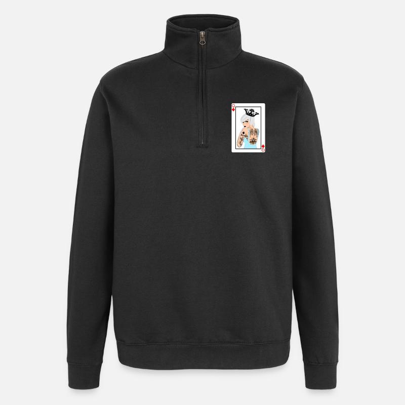 Carte Dame de Carreau punk - Sweat à zip 1/4 - noir