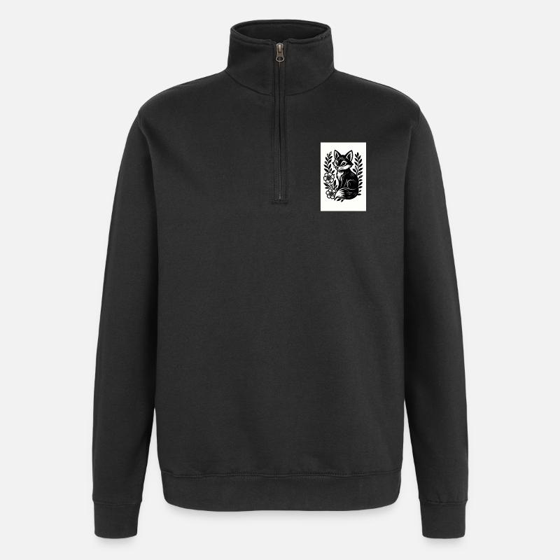 Fuchs im Blütenreigen - Quarter-Zip-Sweatshirt - Schwarz