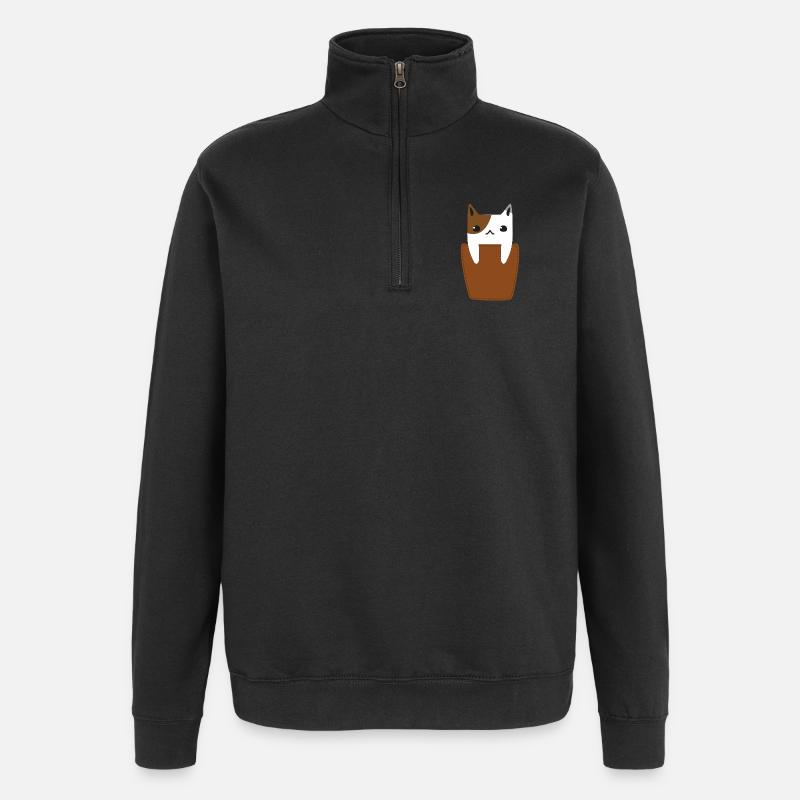 Poche poitrine avec chat - Sweat à zip 1/4 - noir