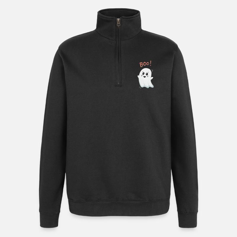 Boo Ghost: Cute Ghost - Quarter-Zip Sweatshirt - black