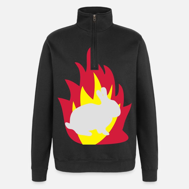 Lapin dans le feu - Sweat à zip 1/4 - noir