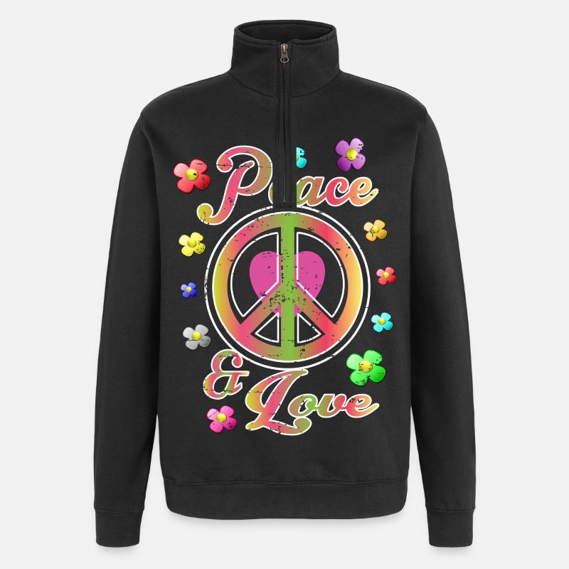 Frieden und Liebe - Quarter-Zip-Sweatshirt - Schwarz