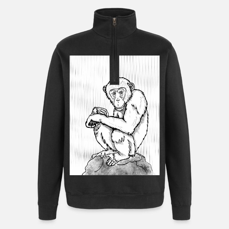 Nachdenklicher Schimpanse - Quarter-Zip-Sweatshirt - Schwarz