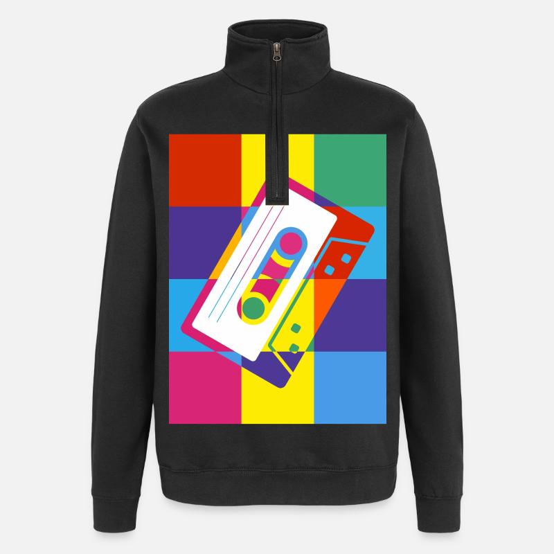 Cassette rétro Pop Art Illustration - Sweat à zip 1/4 - noir