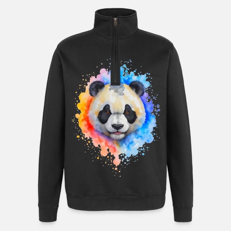 Wasserfarben Panda Splash - Quarter-Zip-Sweatshirt - Schwarz