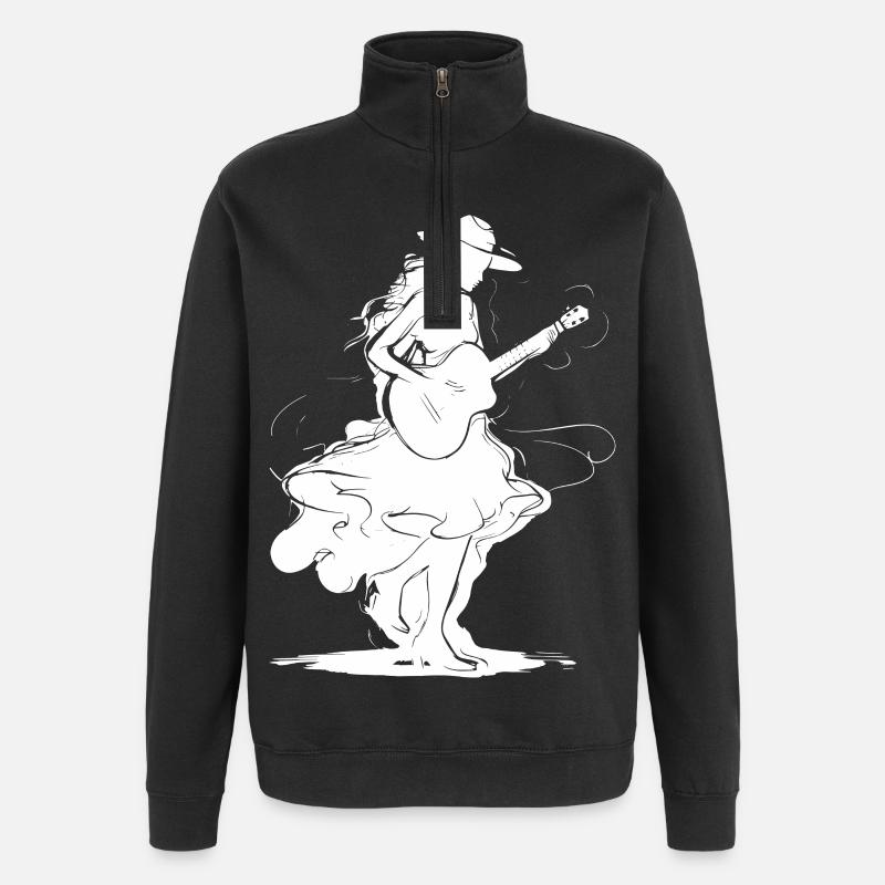 Gitarrenmädchen - Quarter-Zip-Sweatshirt - Schwarz