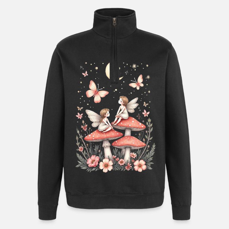 Fairytale Dwarf Wings Fantasy Illustration - Quarter-Zip Sweatshirt - black